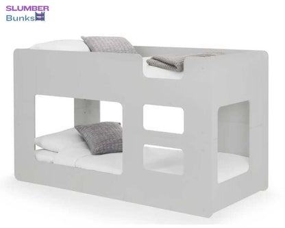 Front side view, light grey kids pod bunk bed - White Background