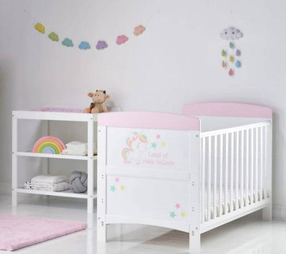 Grace Inspire 2 Piece Unicorn Cot Bed Room Set - White Background