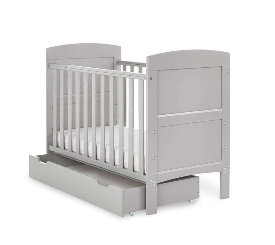 Obaby Grace Mini Cot Bed, Under Drawer + Fibre Mattress - White Background