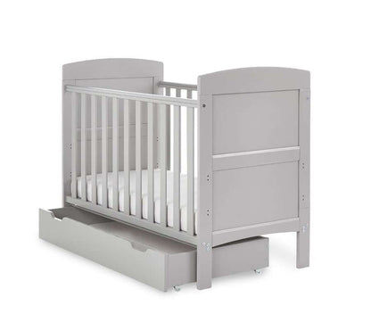 Obaby Grace Mini Cot Bed, Under Drawer + Fibre Mattress - White Background