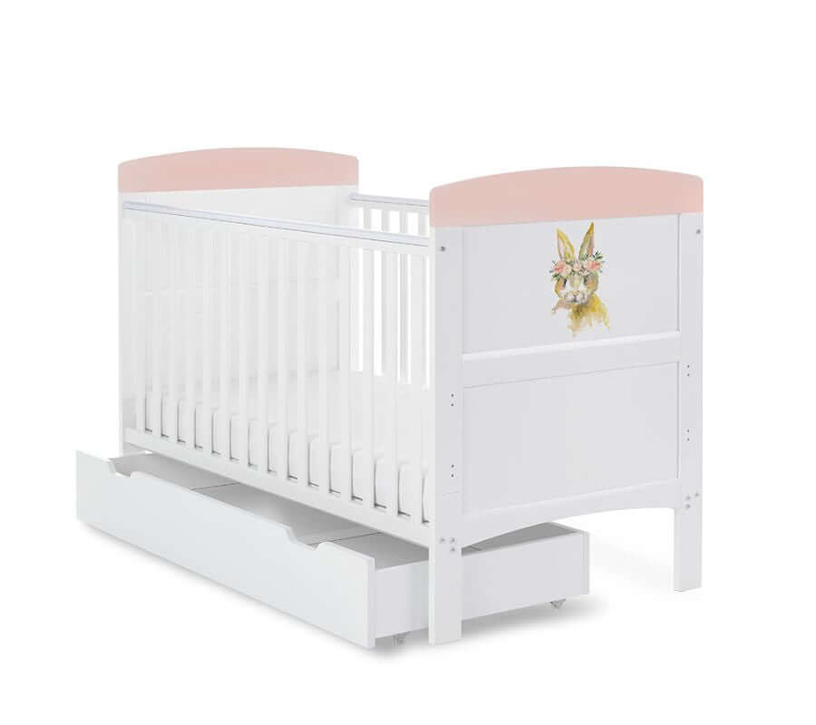 Grace Inspire Cot Bed & Under Drawer - White Background